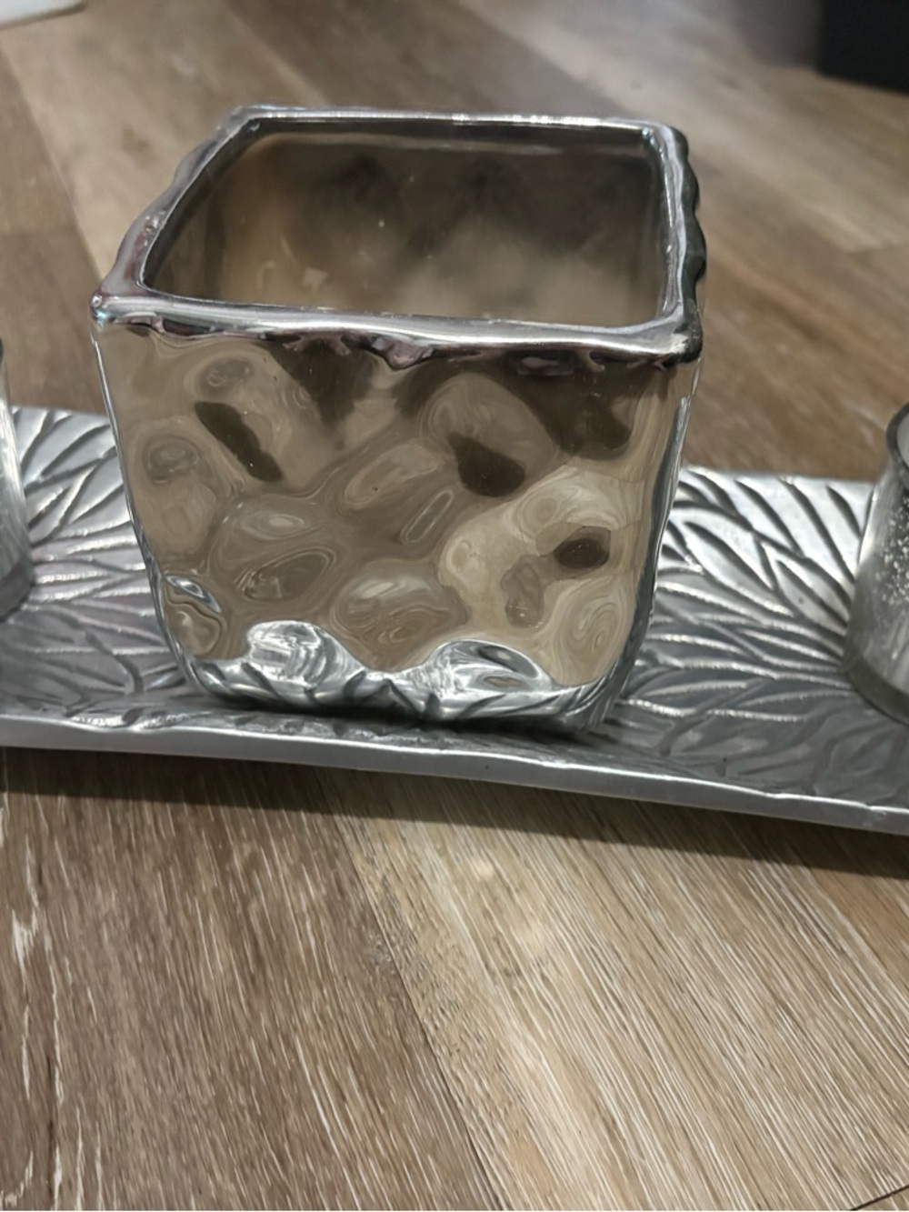 Hammered Square Silver Tealight Holder